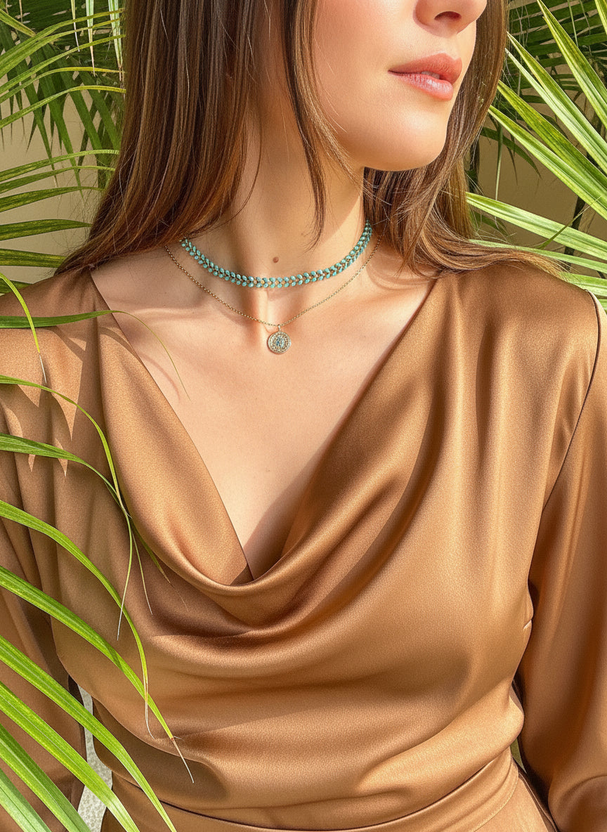 Turquoise Flow Herringbone Gold-filled Base Necklace