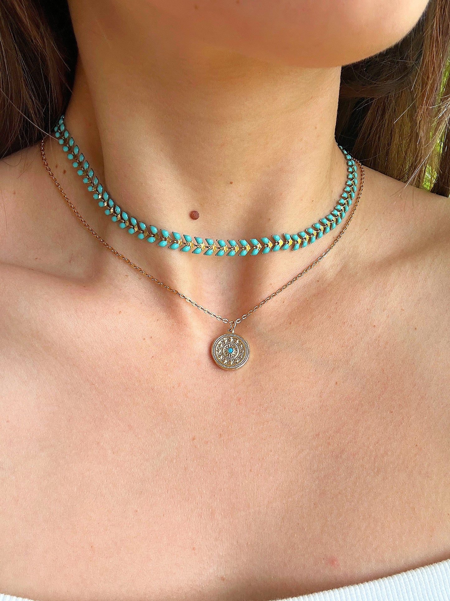 14K Gold-Filled Turquoise Medallion Necklace