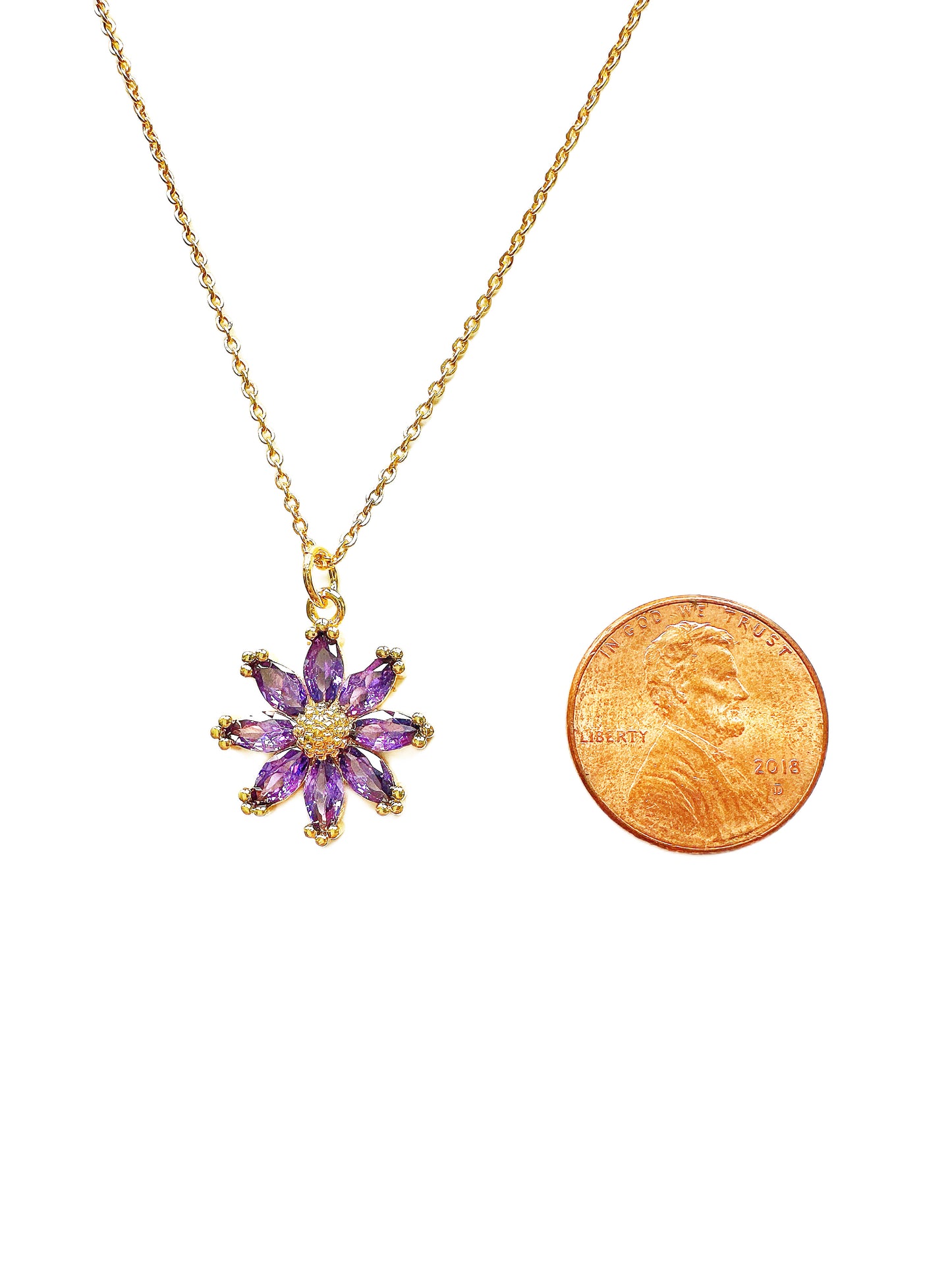 18K Gold-Filled Purple Crystal Flower Necklace