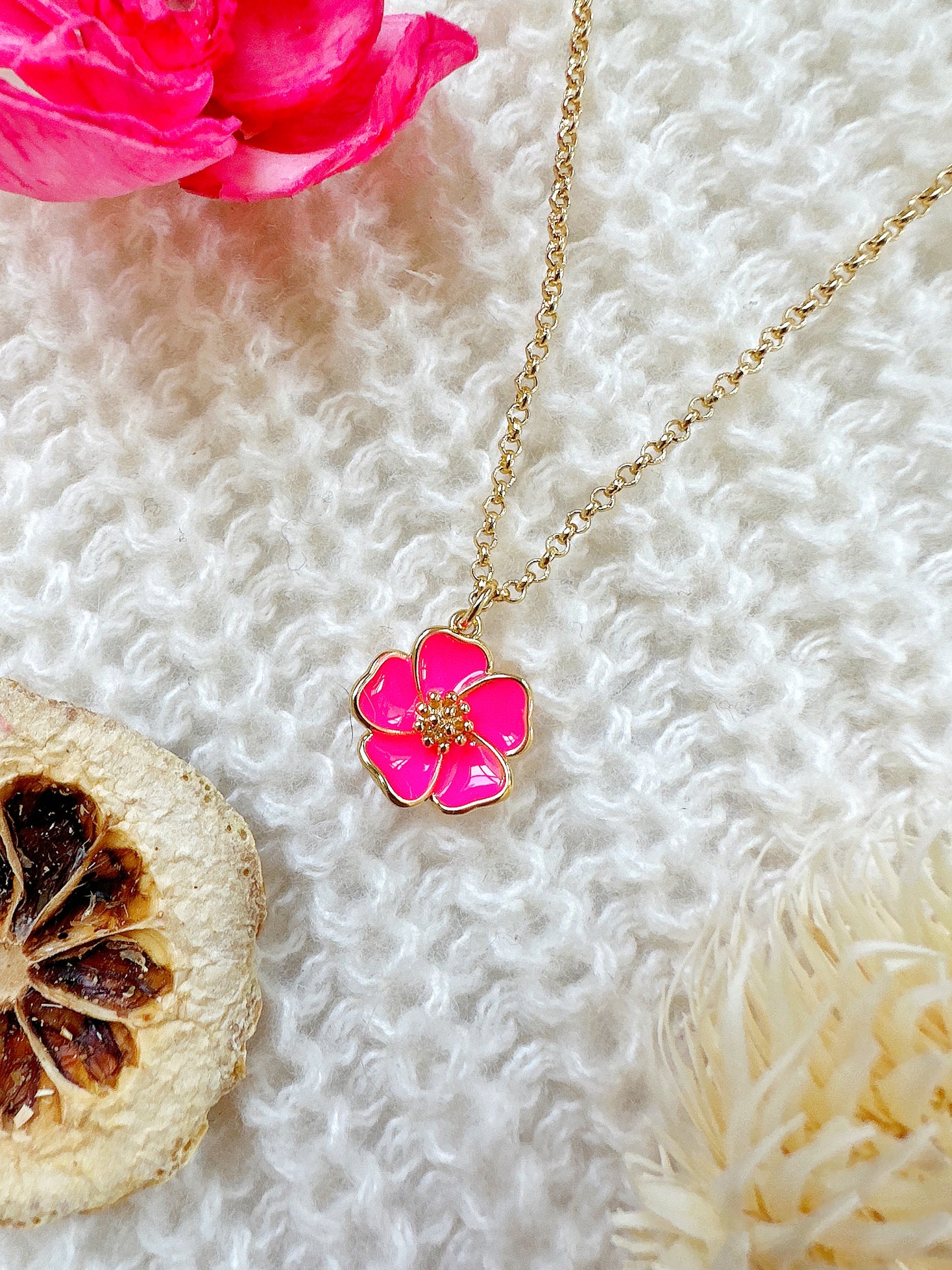 Rosé Hibiscus Gold-Filled Necklace