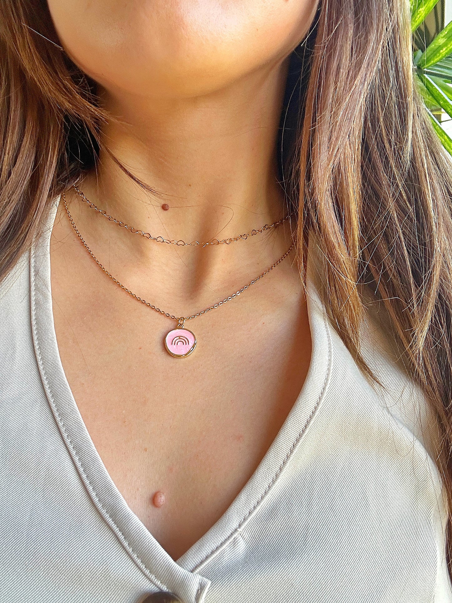 14k Gold-Filled Pink Rainbow Coin Necklace