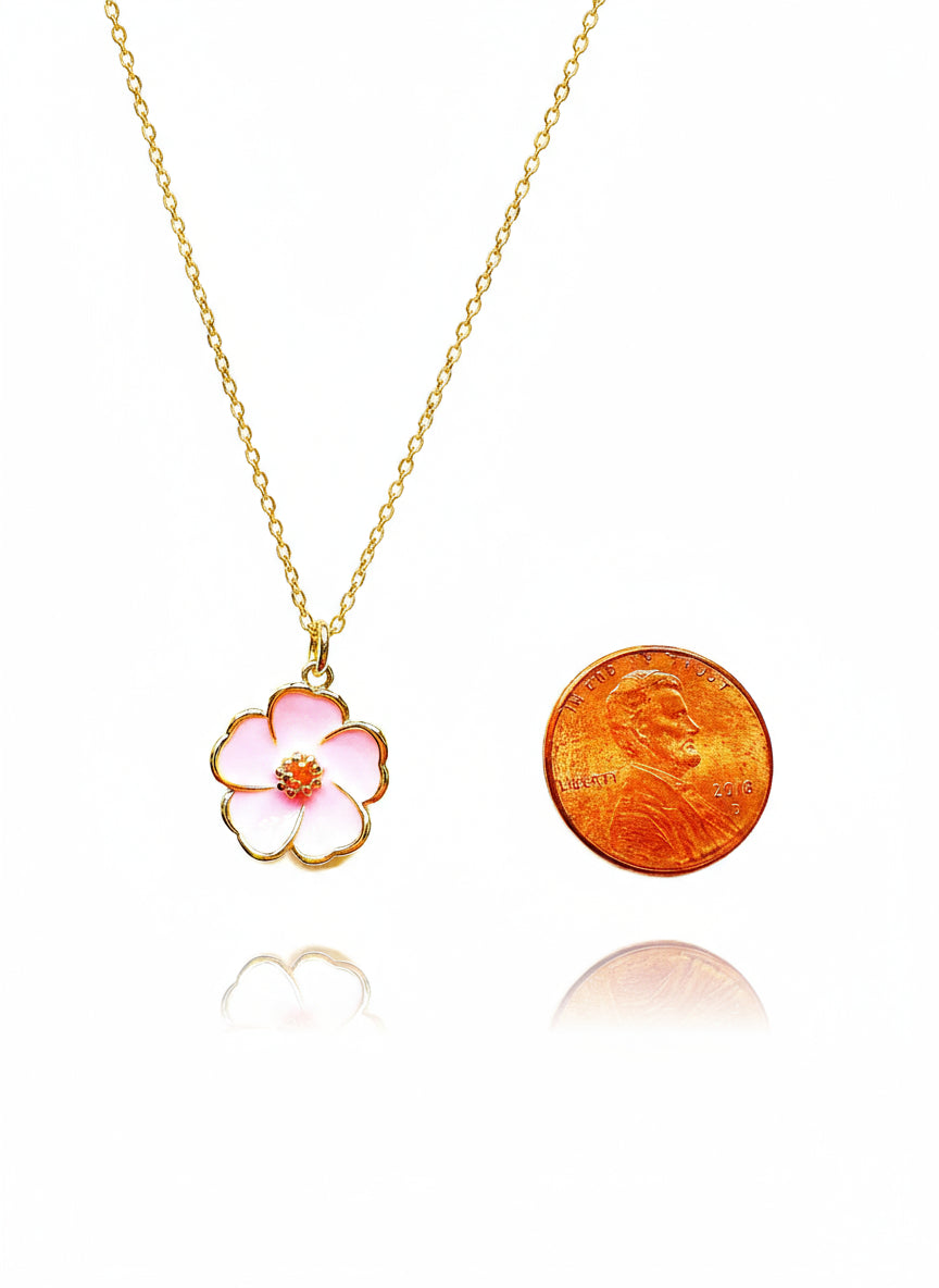 Bubblegum Pink Hibiscus Gold-Filled Necklace