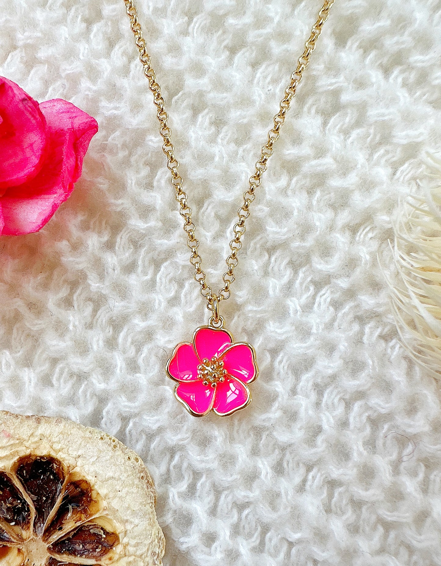 Rosé Hibiscus Gold-Filled Necklace