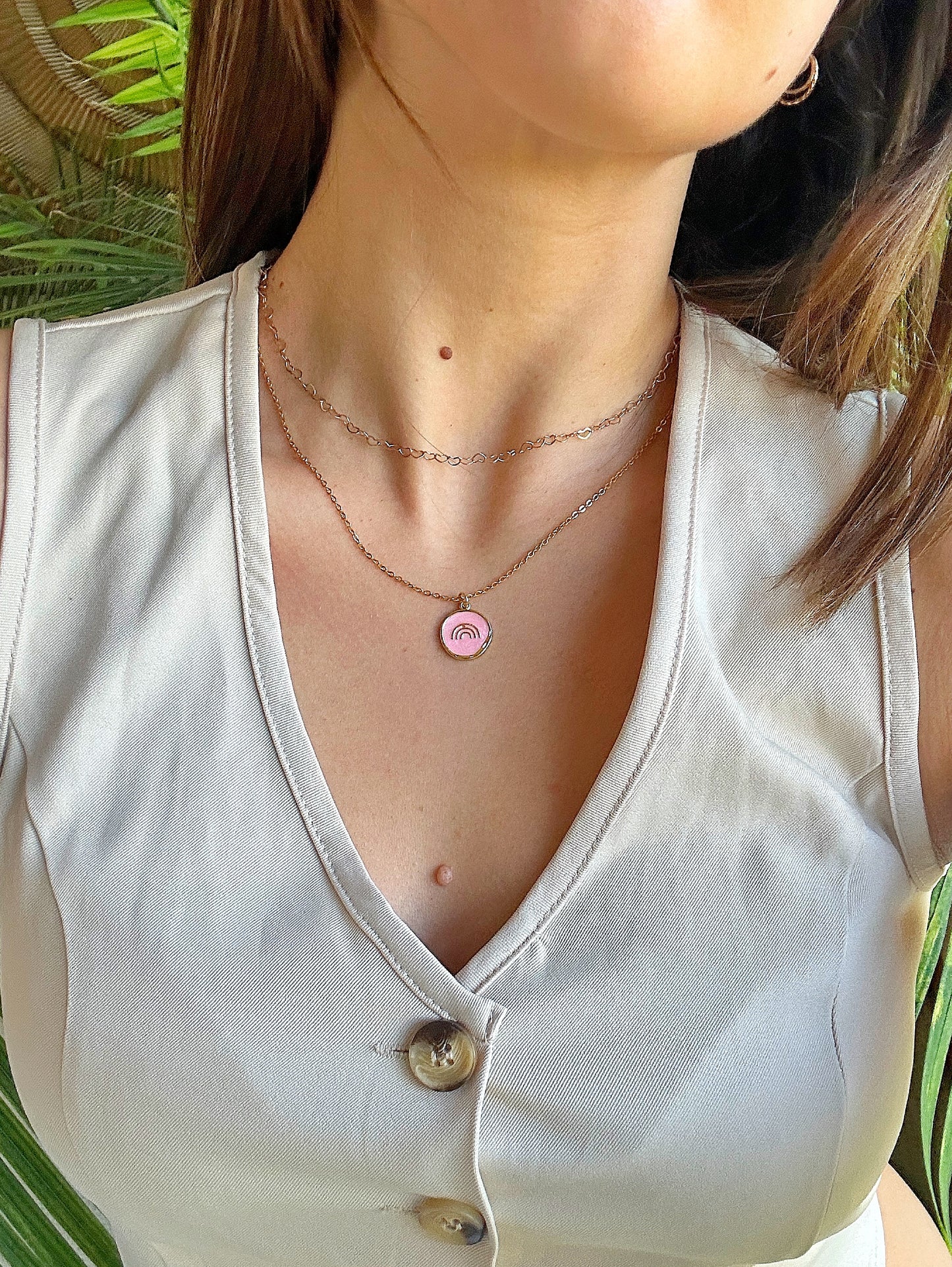 14k Gold-Filled Pink Rainbow Coin Necklace