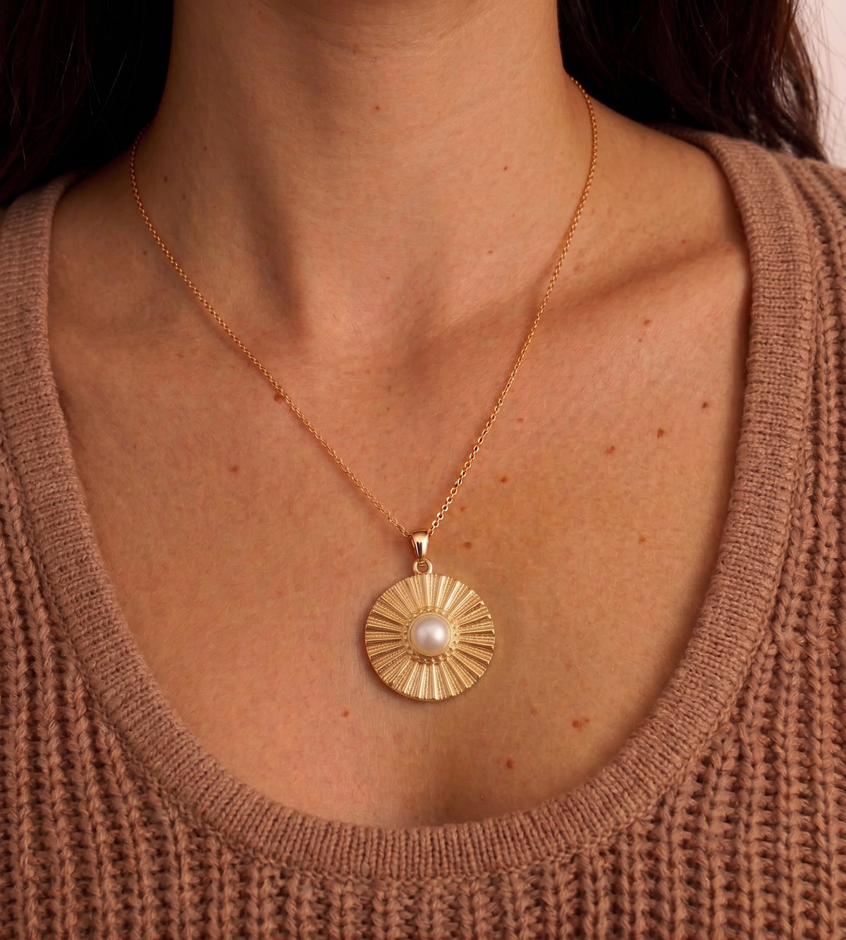Gold Pearl Medallion — 14K Gold-Filled Necklace