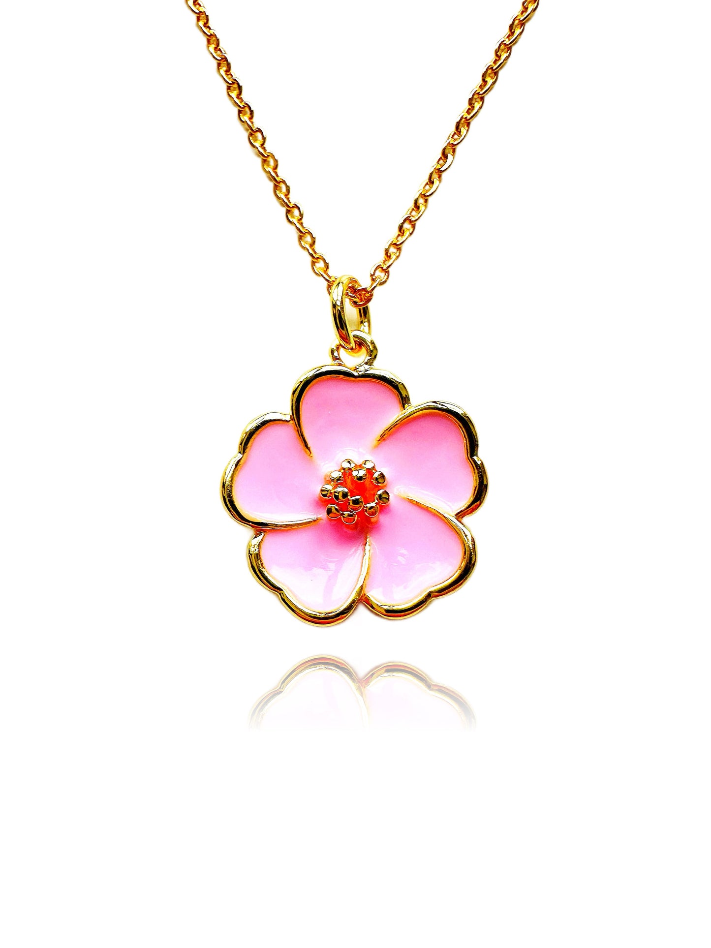 Bubblegum Pink Hibiscus Gold-Filled Necklace