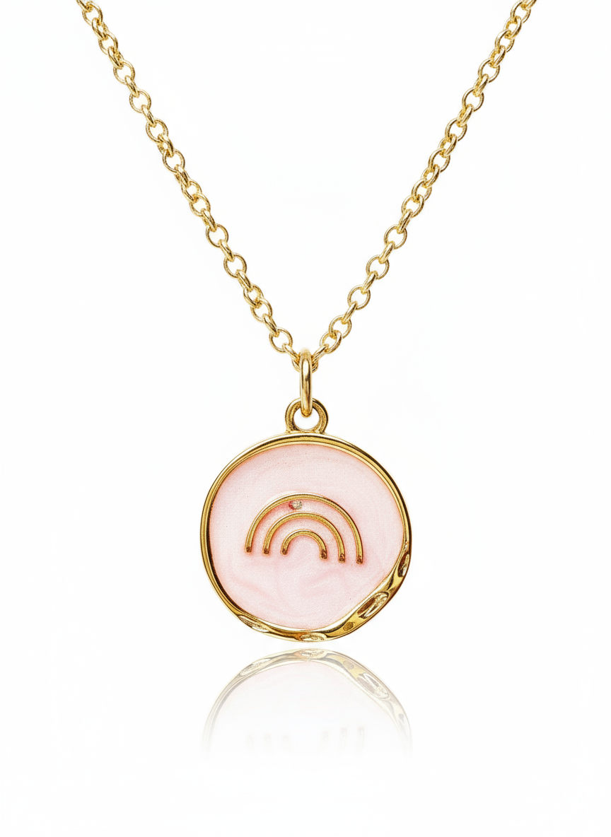 16k Gold-Filled Pink Rainbow Coin Necklace