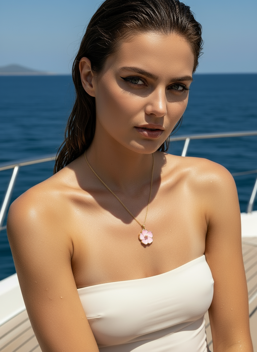 Bubblegum Pink Hibiscus Gold-Filled Necklace