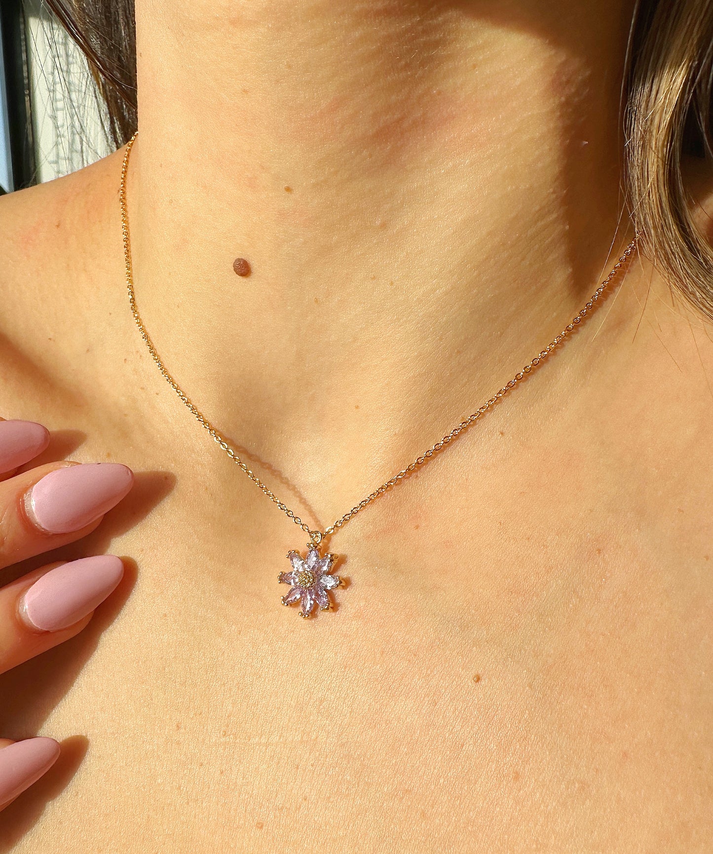 18K Gold-Filled Purple Crystal Flower Necklace