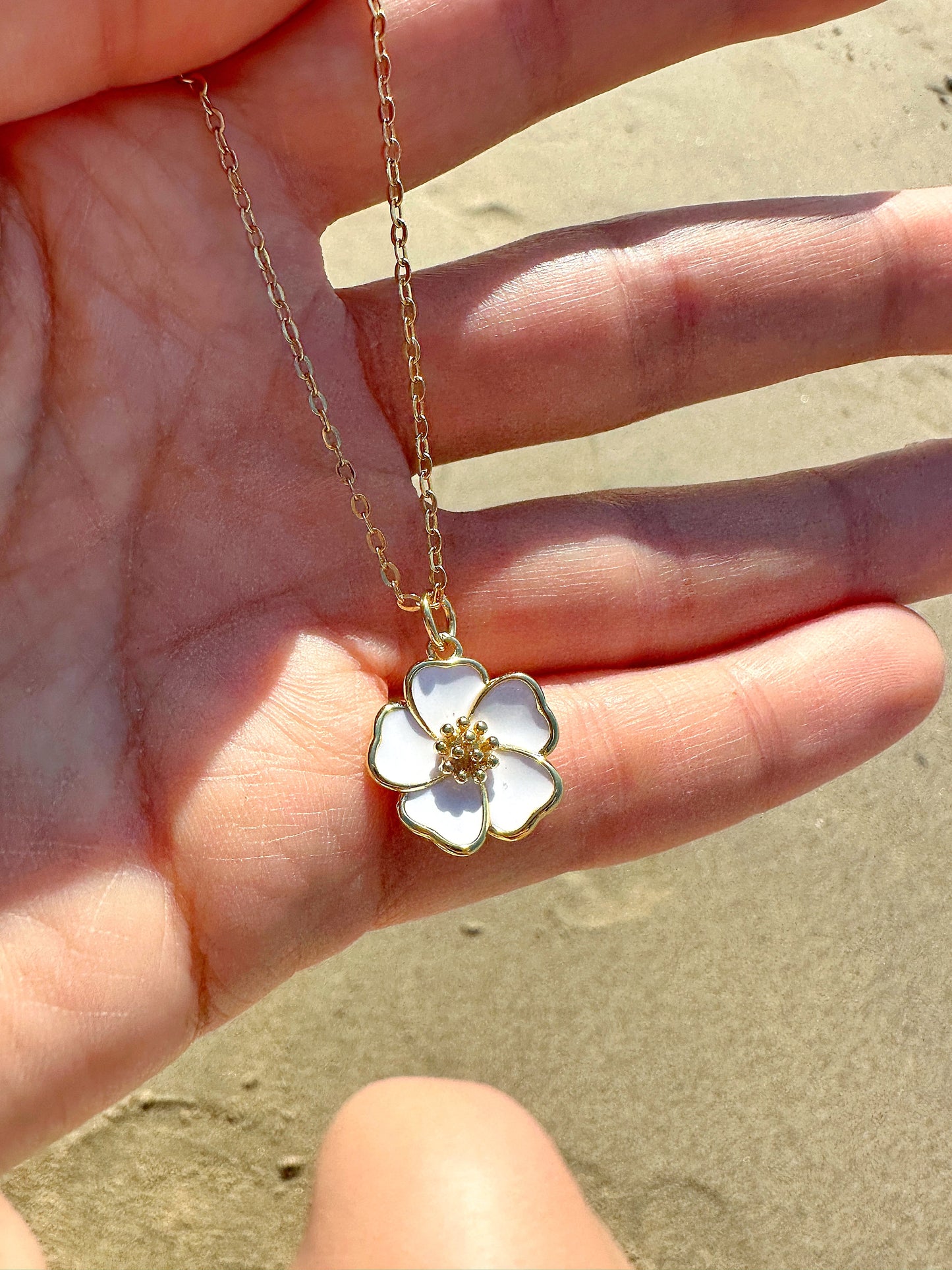 14k Gold-Filled White Hibiscus Flower Necklace