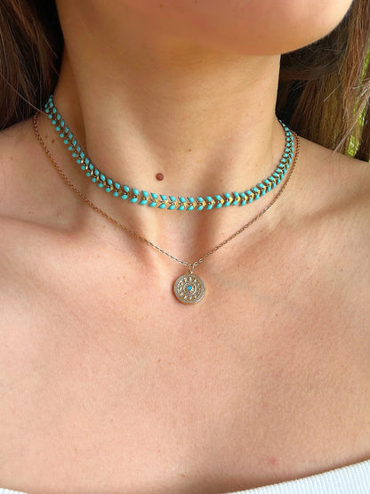 Gold-Filled Turquoise Medallion Necklace