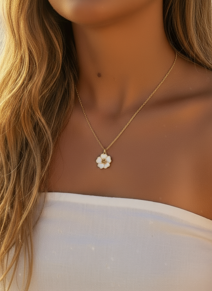 14k Gold-Filled White Hibiscus Flower Necklace