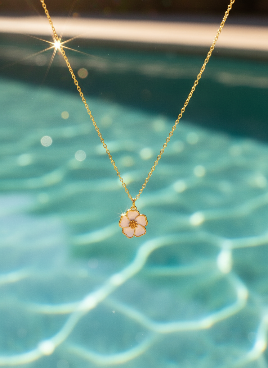 14k Gold-Filled White Hibiscus Flower Necklace