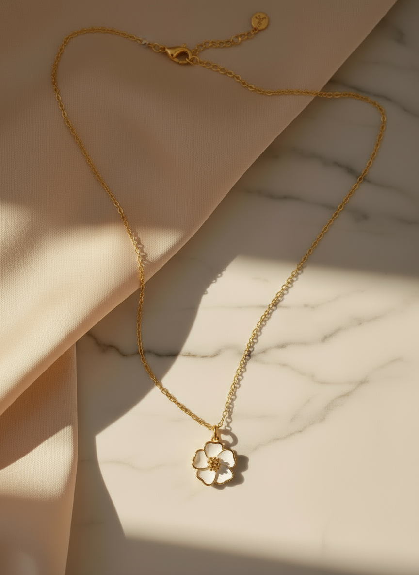 14k Gold-Filled White Hibiscus Flower Necklace