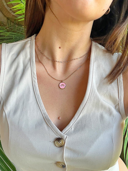 14k Gold-Filled Pink Rainbow Coin Necklace