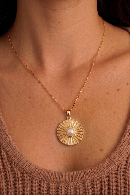 Gold Pearl Medallion — 14K Gold-Filled Necklace