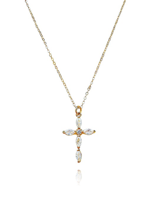 Glowing Grace Crystal Cross 14K Necklace