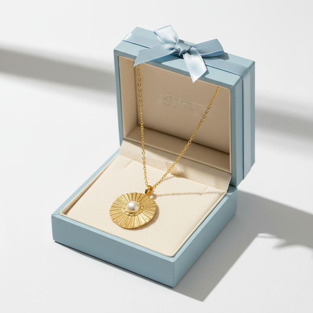 Gold Pearl Medallion 14K Gold Necklace