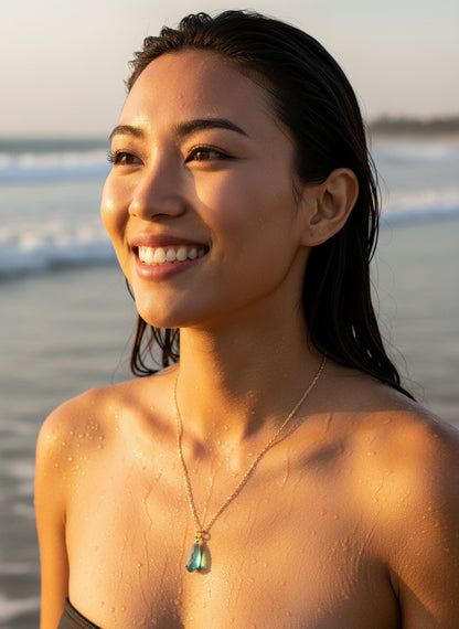 Blue Crystal Sea Drop 14K Gold Filled Necklace