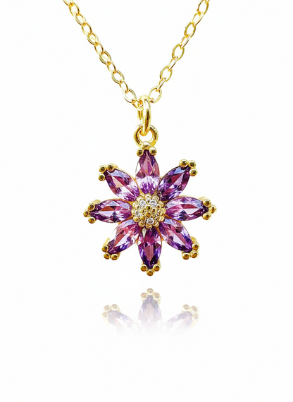 18K Gold-Filled Purple Crystal Flower Necklace