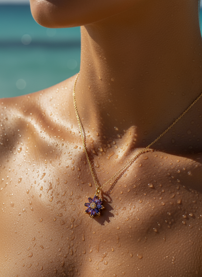 18K Gold-Filled Purple Crystal Flower Necklace