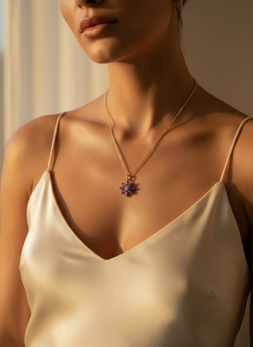 18K Gold-Filled Purple Crystal Flower Necklace