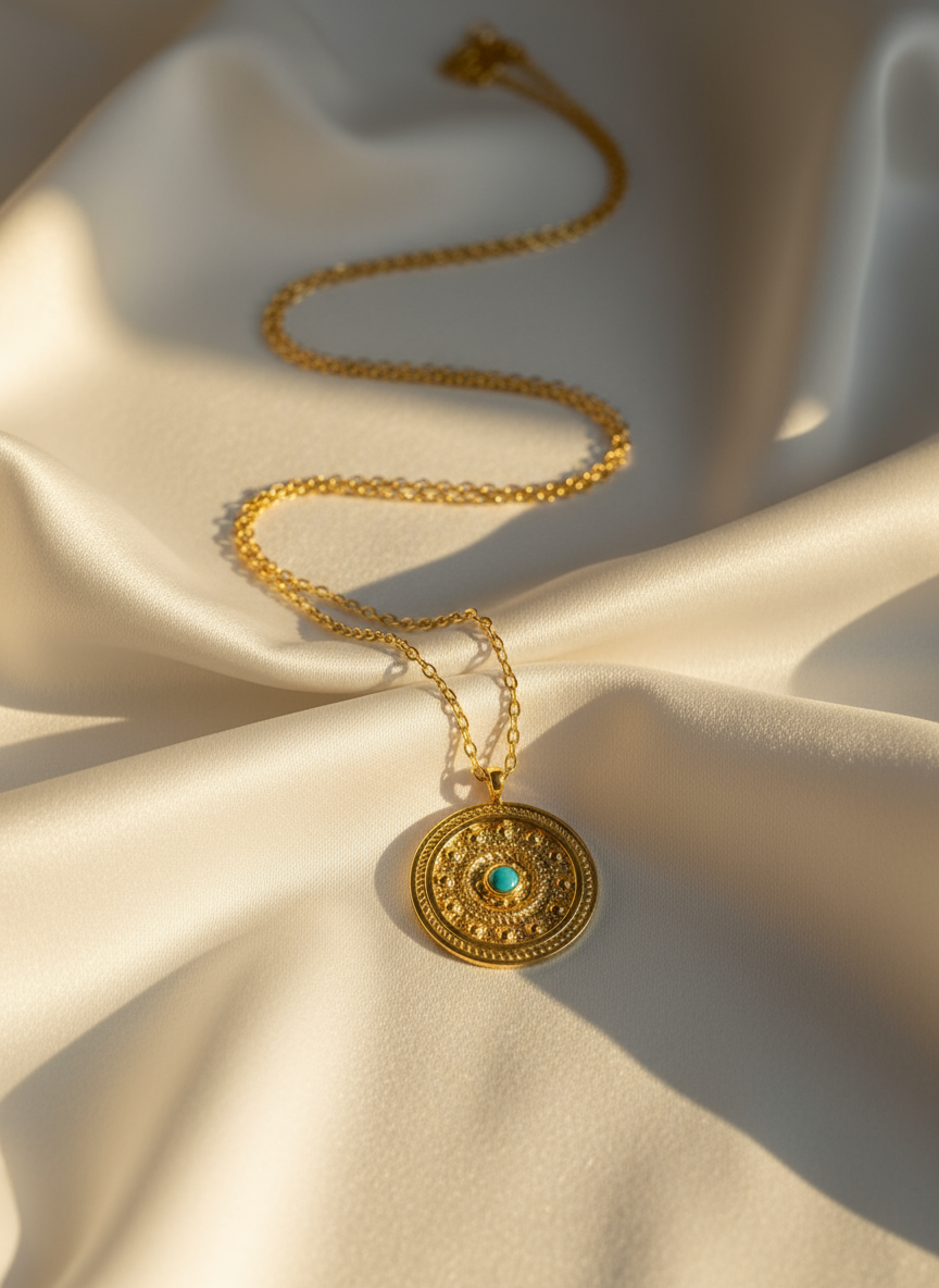 14K Gold-Filled Turquoise Medallion Necklace