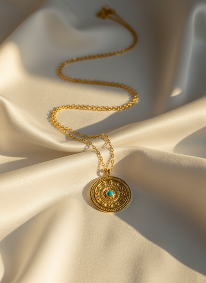 14K Gold-Filled Turquoise Medallion Necklace