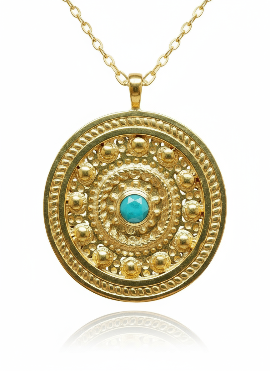14K Gold-Filled Turquoise Medallion Necklace