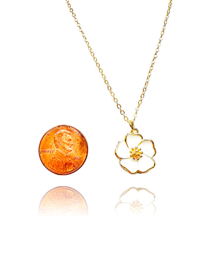 14k Gold-Filled White Hibiscus Flower Necklace