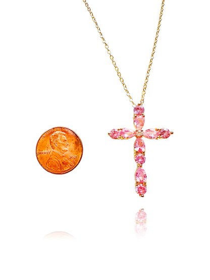 Pink 16K Gold Filled Crystal Cross Necklace