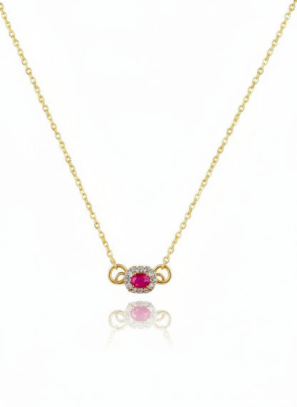 A 14K gold-filled fuschia pendant necklace with a chain and lobster clasp.