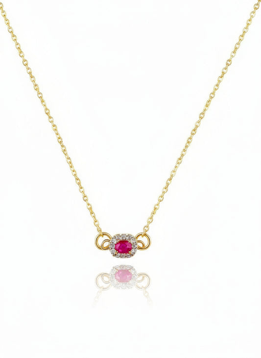 A 14K gold-filled fuschia pendant necklace with a chain and lobster clasp.