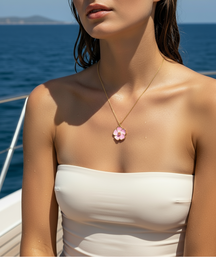 Make the necklace look exactly like Bubblegum Pink Hibiscus Gold-Filled Necklace from my shop